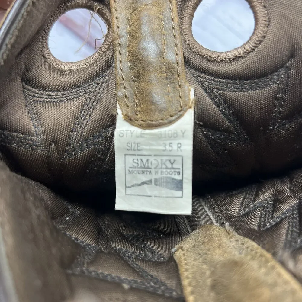 Smoky Mountain Boots Drifter Brown & White Leather Square Toe Western, Youth 3.5